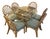 MCM Rattan Bamboo Dining Room Table Set 6 Chairs Glass Top Green Cushions For Sale