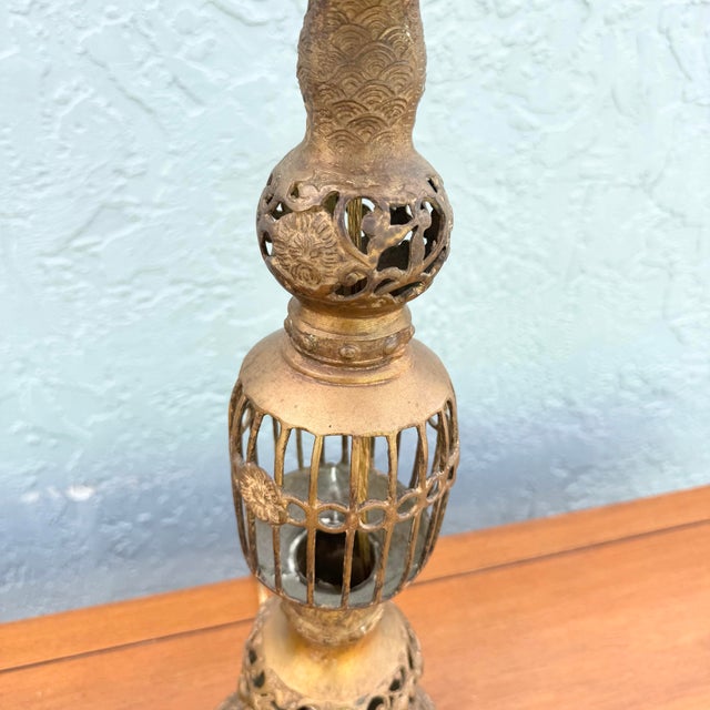 Metal Vintage Chinoiserie Gold Gilt Table Lamps - A Pair For Sale - Image 7 of 8