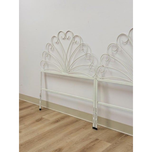 Pair of White Wrought Iron Twin Headboards French Country Farmhouse Whimsical For Sale In Tampa - Image 6 of 13