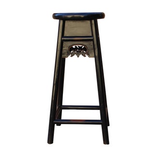 Handmade Chinese Black Color Solid Elm Wood Bar Stool For Sale
