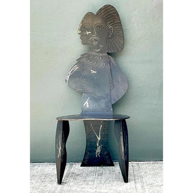 Stone Gray Vintage Robert Moore Cubist Figurative Steele Chair For Sale - Image 8 of 12