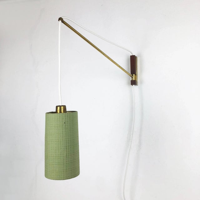 Green Danish Brass and Teak Wall Light, Denmark, 1960s For Sale - Image 8 of 14