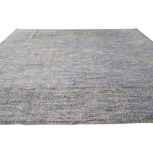 Modern Savannah Gray Handmade Room Size Wool Rug With Geometric Pattern For Sale - Image 4 of 11