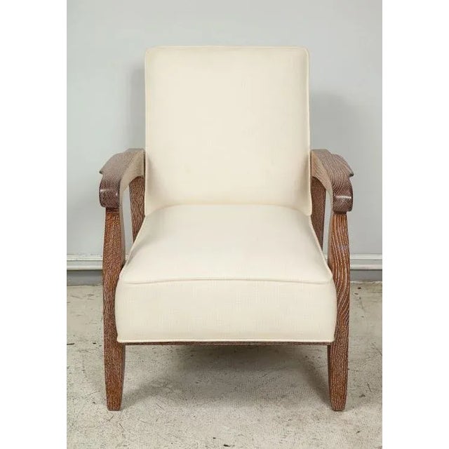 French Bespoke Cerused Oak Lounge Chairs in the French 40s Manner - a Pair For Sale - Image 3 of 11