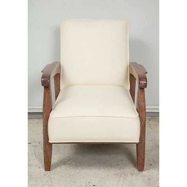 French Bespoke Pair of Cerused Oak Alain Lounge Chairs For Sale - Image 3 of 11
