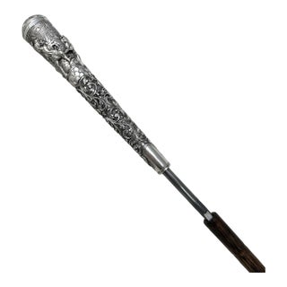 Antique Gentlemans Sword Walking Stick Cane Sterling Silver Partridg Wood 19thCt For Sale