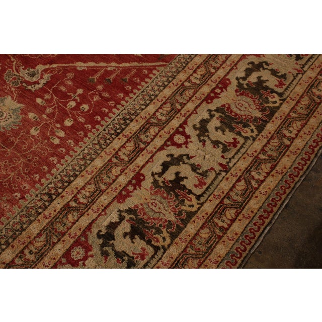 Hand Knotted Antique Hereke Rug in Red and Beige Brown Medallion Pattern For Sale In New York - Image 6 of 7