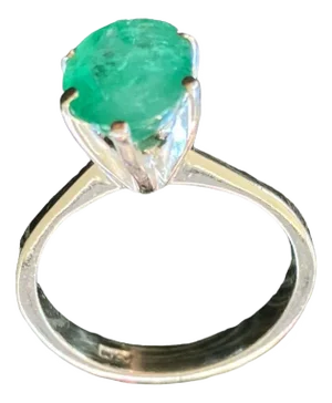 Retro 18 K White Gold Emerald One Stone Ring Size 5