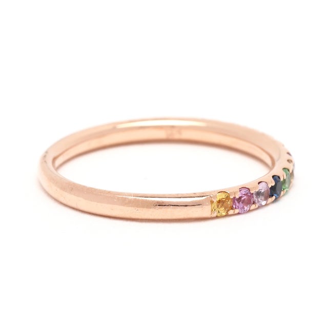 Stones: sapphire, 13 round 1.75 mm Ring Size 5.75 Rise off of Finger: 1.7 mm Width: 2 mm Weight: 1 dwts. / 1.5 grams...