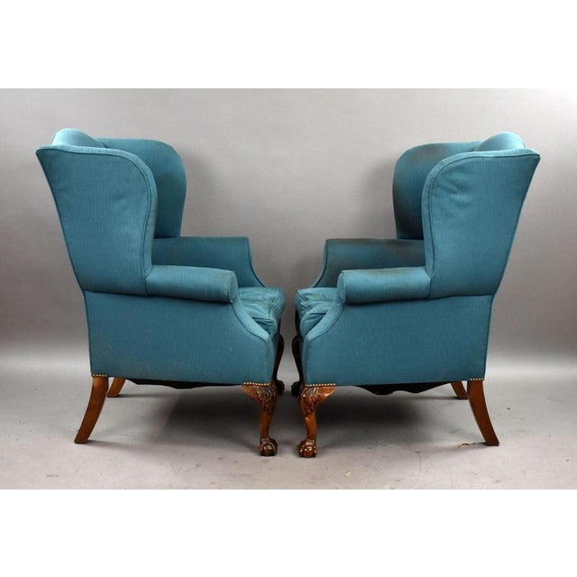 Blue Antique Wing Back Lounge Chairs, 1920s, Set of 2 For Sale - Image 8 of 9