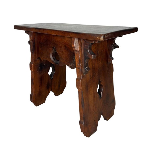 Rustic Hand-Carved Walnut Stool, 1910 For Sale - Image 13 of 13