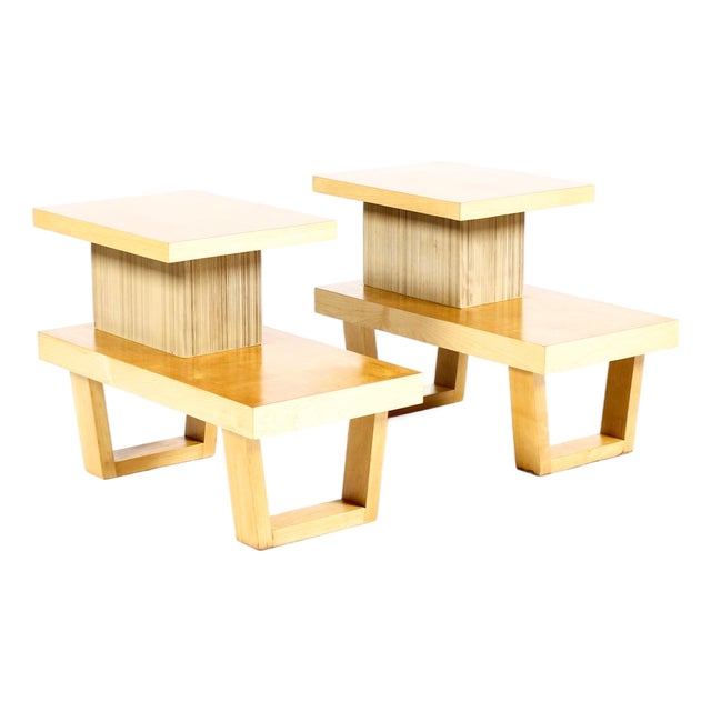 Vintage Mid Century Maple Tiered End Tables Nightstands — Paul Frankl for Barzilay — Pair For Sale