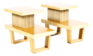 Vintage Mid Century Maple Tiered End Tables Nightstands — Paul Frankl for Barzilay — Pair