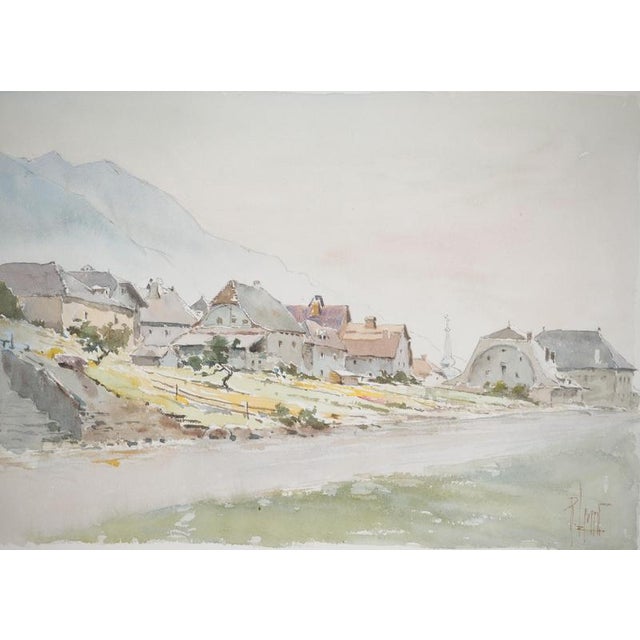 René Leverd, Switzerland, The village of Saint-Gingolph, Watercolor For Sale - Image 3 of 7