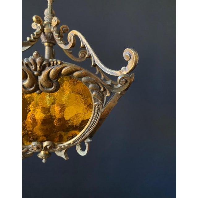 Orange Vintage Brass and Glass Pendant Light, 1960s For Sale - Image 8 of 14