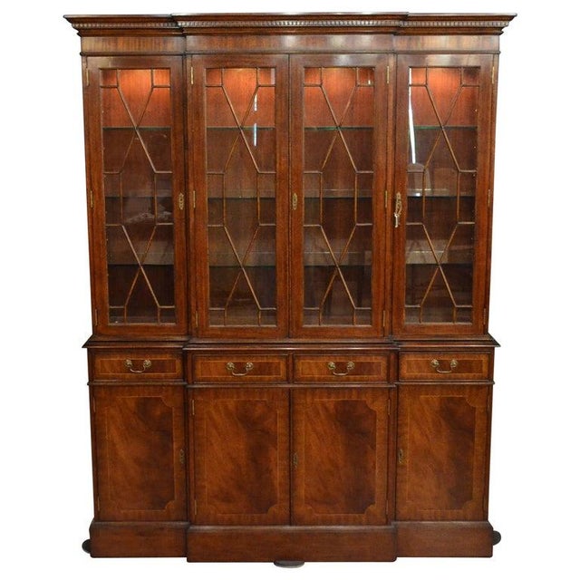 Leighton Hall Furniture Four Door Traditional Georgian Mahogany Breakfront China Cabinet/Bookcase by Leighton Hall For Sale - Image 4 of 9
