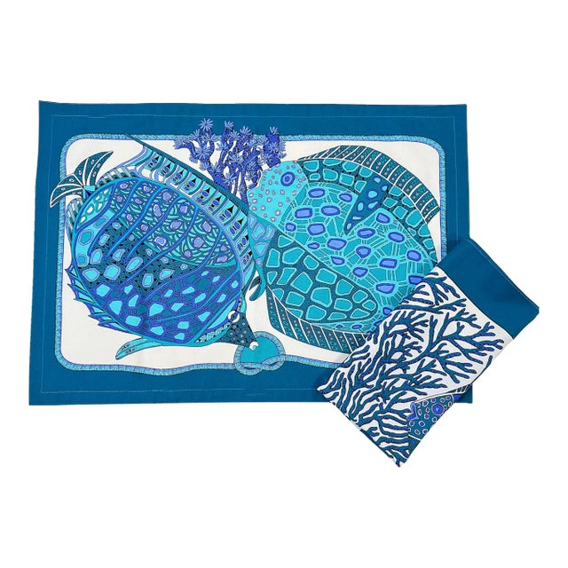 1980's Hermès "Poisson" Placemat & Napkin For Sale