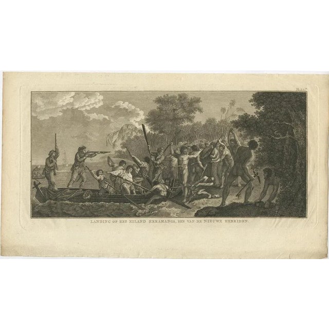 Antique print "New Hebrides" titled "Landing on the Island of Erramanga, one of the New Hebrides." Antique print depicting...
