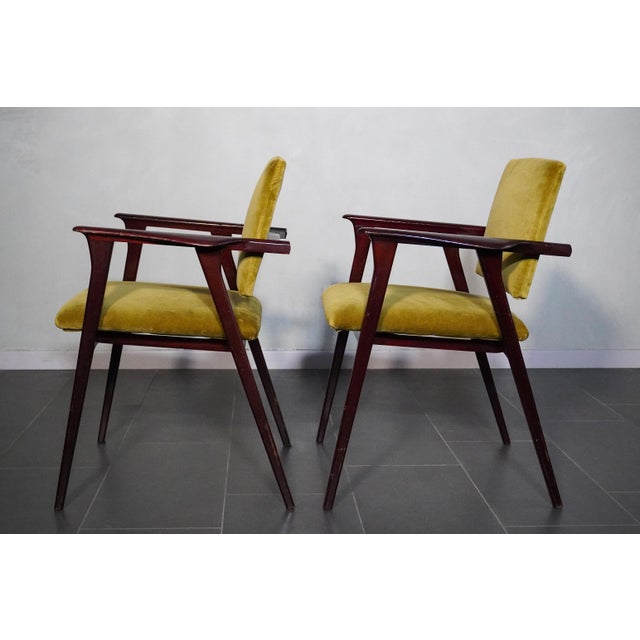 Mid-Century Modern Luisa-Style Armchairs in Oil-Coloured Velvet by Franco Albini, 1950s, Set of 2 For Sale - Image 3 of 17