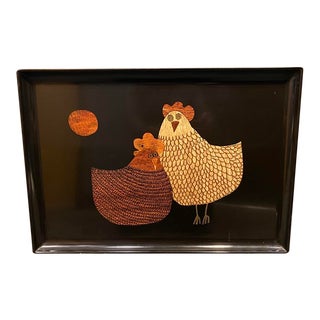 Vintage Couroc of Monterey Tray, Pair of Hens, Exclusively for Saks Fifth Avenue For Sale