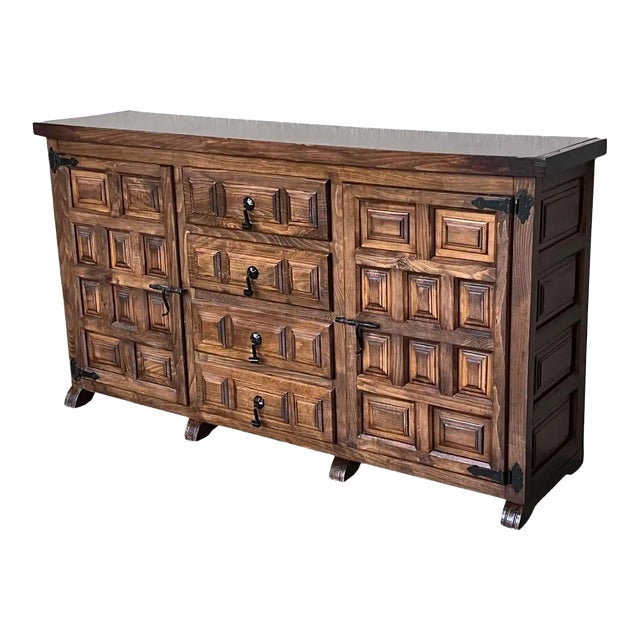 Spanish Buffet or Cabinet With Two Doors and Central Drawers With Iron Hardware For Sale