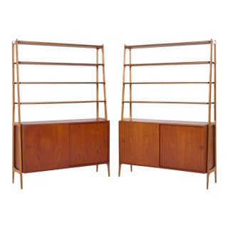 Arne Vodder Style Mid Century Danish Teak Book Shelf Credenza - Pair For Sale