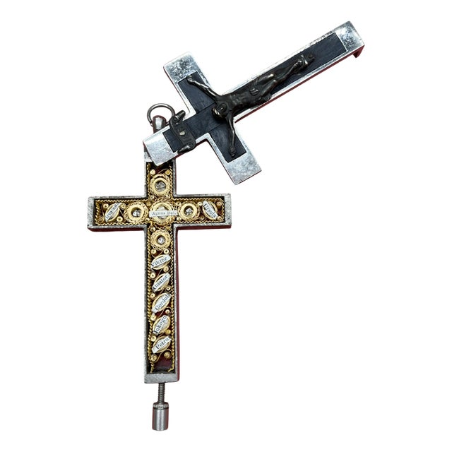 Renaissance Revival Reliquary Cross, Ebony with Intricate Paperole Monastic Filigree Work and Agnus Dei, ca. 1870 For Sale
