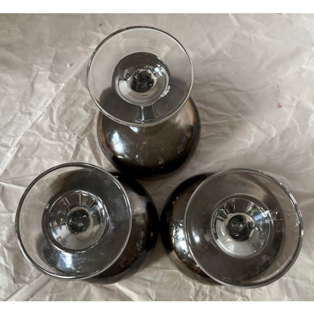Metal Vintage Smoke Gray Silver Ombre Champagne Coupe Glasses, Set of 3 | Hollywood Regency Barware For Sale - Image 7 of 10