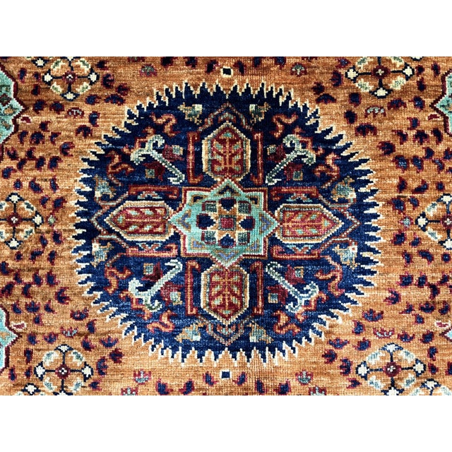 Orange and Teal Mamluk Style Natural Dye Wool Rug - 5'3" X 6'11" For Sale - Image 4 of 14