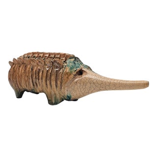 California Brutalist Studio Pottery Echidna Sculpture 14.5" Majolica Ceramic For Sale