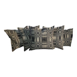 Collection of Five 19thc Blue & White Coverlet Pillows For Sale