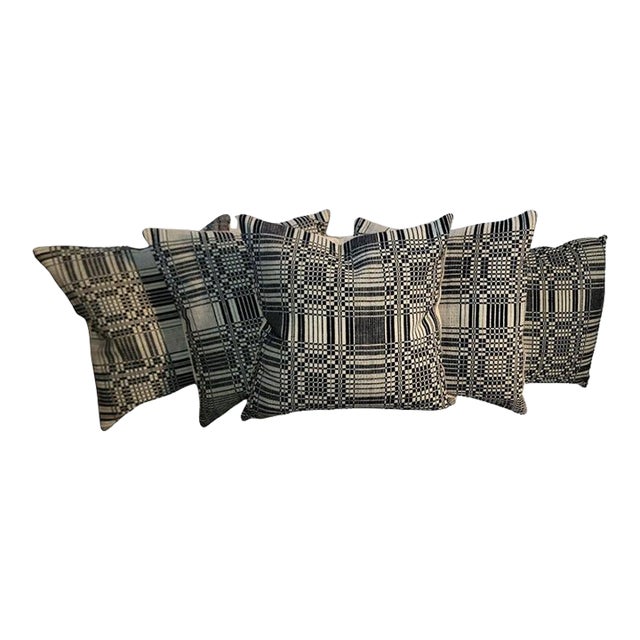 Collection of Five 19thc Blue & White Coverlet Pillows For Sale