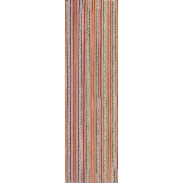 Textile Very Long Kilim Vintage Runner With Vertical Stripe and Geometric Pattern For Sale - Image 7 of 7