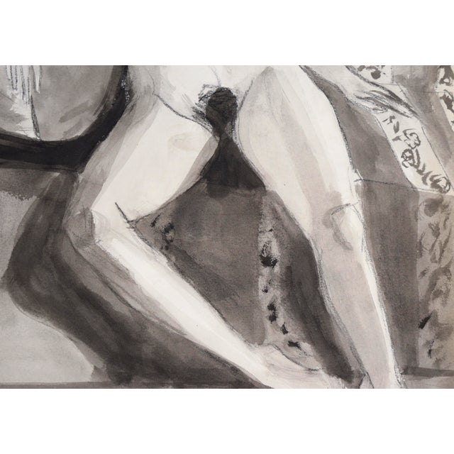 Contemporary Nude Woman on Striped Chair #2 in Charcoal and Gouache on Paper by Katherine Kallick For Sale - Image 3 of 6