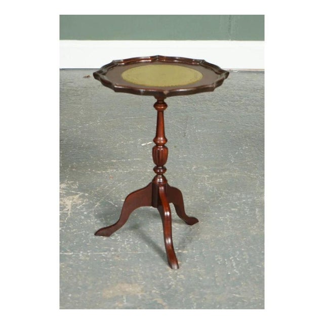 Vintage Green Leather Side Table with Tripod Feet For Sale - Image 4 of 13