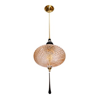 Bespoke Italian Horizontal Oval Black and Pink Murano Glass Brass Pendant Light For Sale