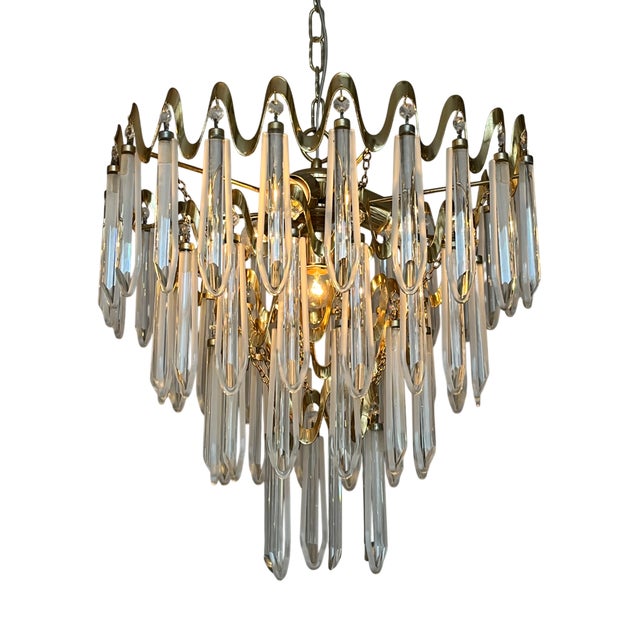 Vintage Art Deco Style Crystal Chandelier, 1970s For Sale