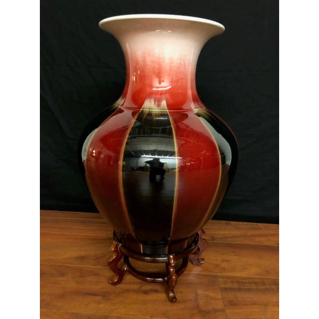 Porcelain Oxblood and Black Floor Vase on Stand Chairish