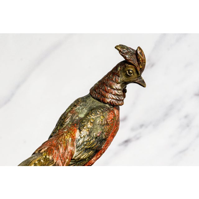 Impressive Antique Austrian Bronze Pheasant Sculpture Statue Black Veined Marble Desk Dresser Tray Catchall Art Deco Home Decor For Sale In New York - Image 6 of 17