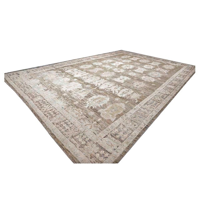 21st Century Turkish Oushak Wool 16x23 Tan, Charcoal, & Ivory Handmade Oversized Area Rug #1144066 For Sale - Image 4 of 10