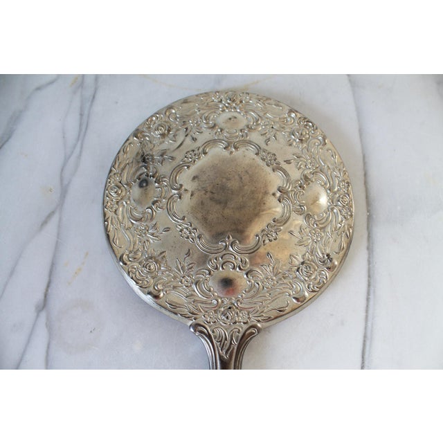 Metal Vintage Silver Plate Vanity Set - Mirror, Comb & Brush For Sale - Image 7 of 10
