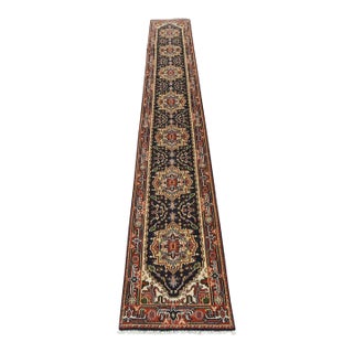 Serapi Runner 2'5'' X 16'3'' Blue Wool Tribal Hand-Knotted Oriental Rug For Sale