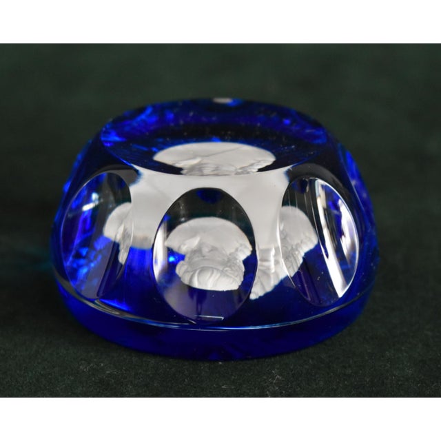 Blue Cristal D’Albret Crystal Paper Weight Vintage France John James Audubon Glass For Sale - Image 8 of 18