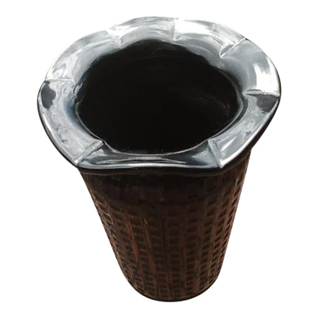 Vintage Black Milk Glass Basket Weave Vase For Sale