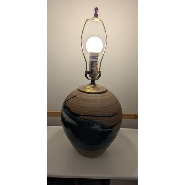 Late 20th Century Drip Glaze Pottery Table Lamp For Sale - Image 11 of 12