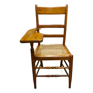 1930s School Chair With Writing Desk & Caned Seat For Sale