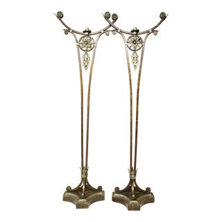 Vintage Gold Leaf Bronze Finish Fine Art Torchieres - a Pair For Sale