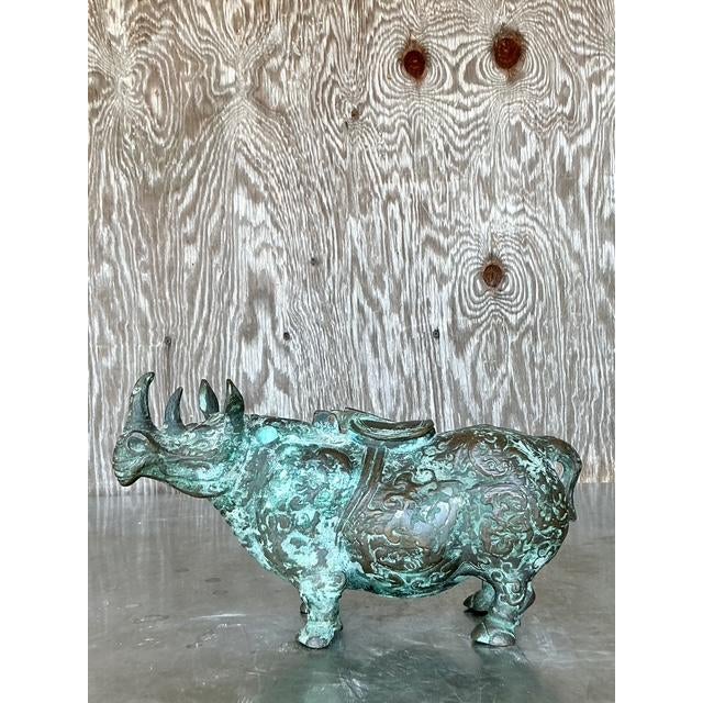 Vintage Asian Bronze Temple Rhino For Sale - Image 4 of 9