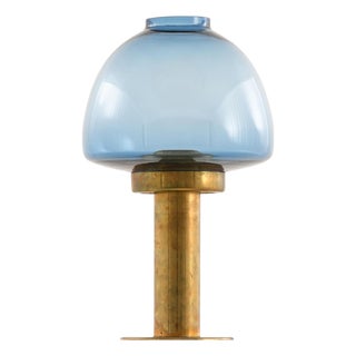 Glass and Brass Candlestick in Soft Light Blue Hue from Hans-Agne Jakobsson, 1950s For Sale