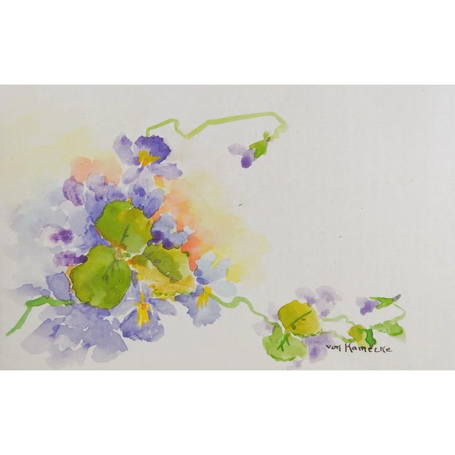 Tiny Vintage Violets Watercolor Painting For Sale - Image 4 of 4